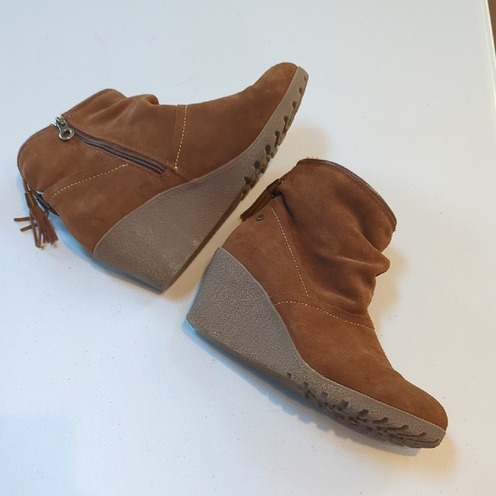 Sporto, Wind, Brown Suede Amd Faux Fur Wedge Booties.9